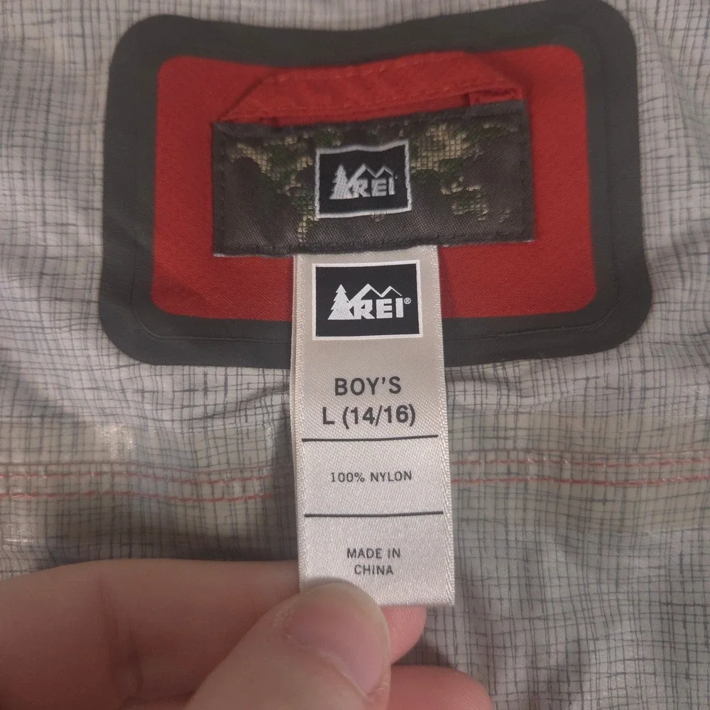 VINTAGE REI Jacket Boys L 14/16‎ Red Elements Rain Shell Taped Seams Hooded Y2K